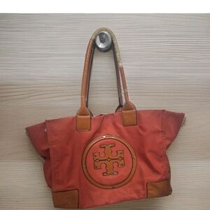 Tory Burch Tote Bag Handbag Nylon/Leather Red Brown